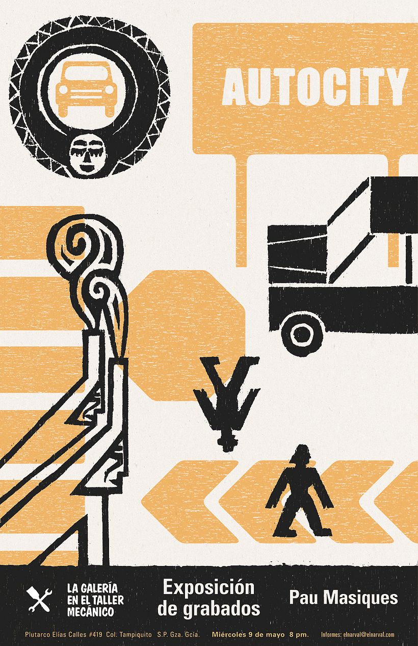 Exposición de diez xilografías celebrada en La Galería en el taller mecánico en mayo de 2012.