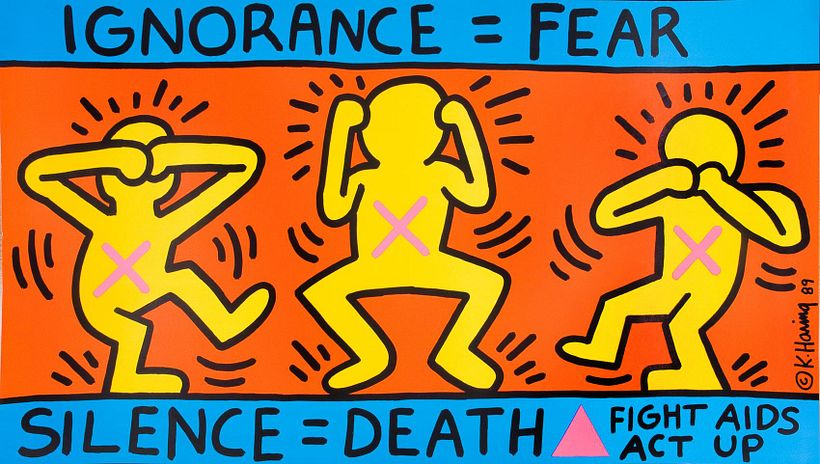 Póster de 1989 realizado para el grupo ACT UP por el artista Keith Haring