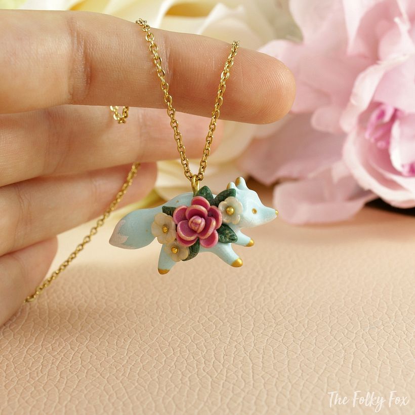 Tiny Floral Fox Necklaces in Polymer Clay 1