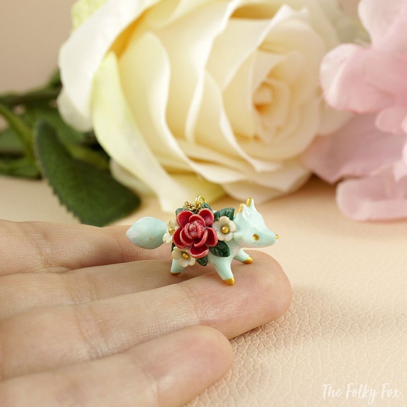Tiny Floral Fox Necklaces in Polymer Clay 3