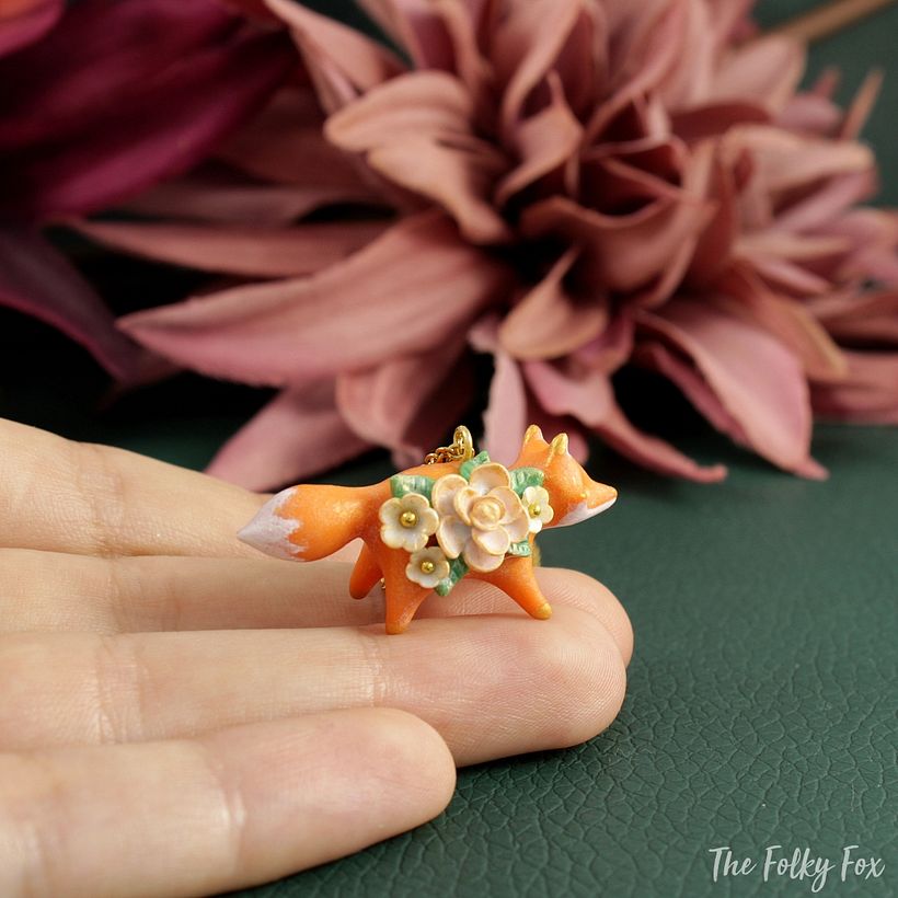 Tiny Floral Fox Necklaces in Polymer Clay 2