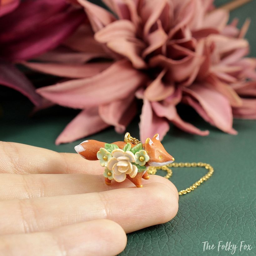 Tiny Floral Fox Necklaces in Polymer Clay 4
