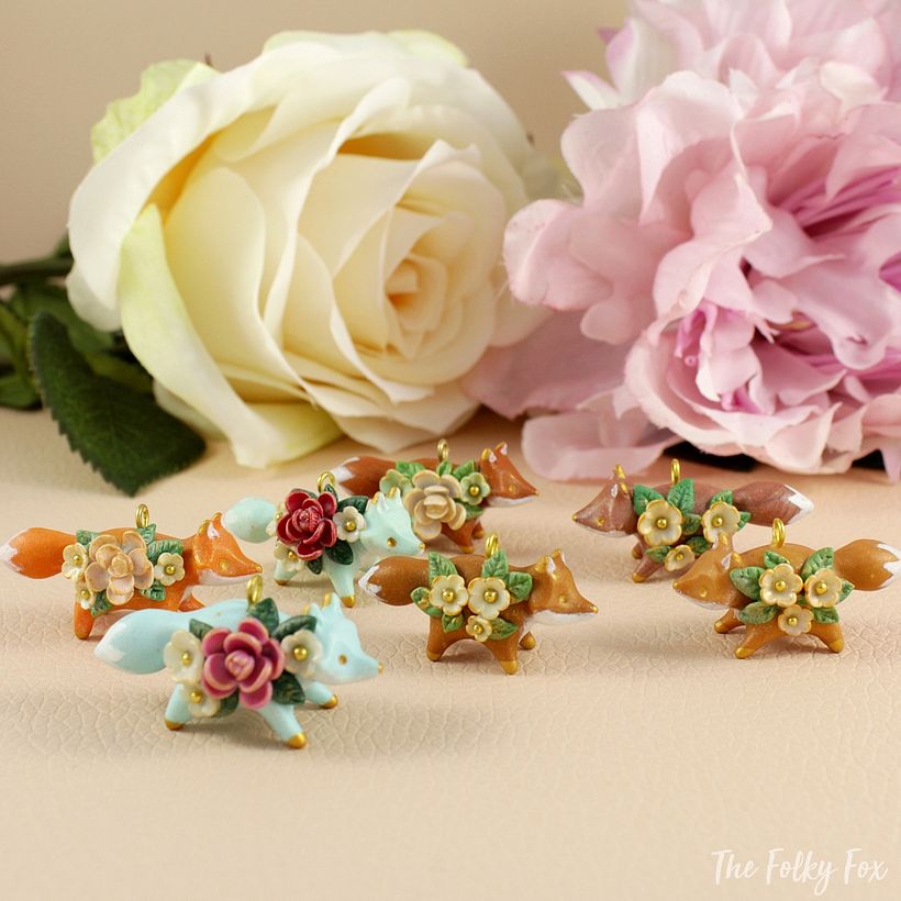 Tiny Floral Fox Necklaces in Polymer Clay 5