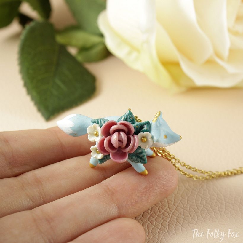 Tiny Floral Fox Necklaces in Polymer Clay 6