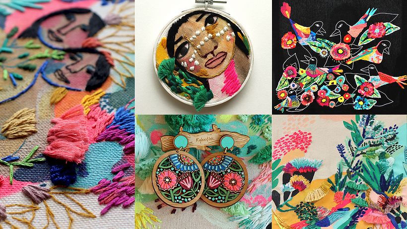 Katy Biele, painting and embroidery