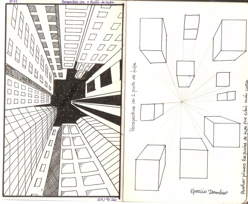 Perspectiva con un punto de fuga. Encontré una imagen para practicar lo aprendido.