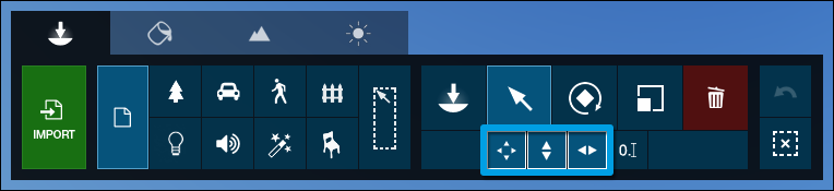 Botones de movimiento libre, mover hacia arriba y mover horizontalmente lumion shortcut