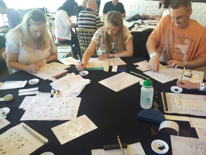 Calligraphy workshop for a Team building seminar in the UK
