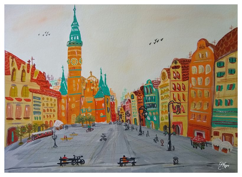 En el centro histórico de la pintoresca ciudad polaca de Wroclaw 