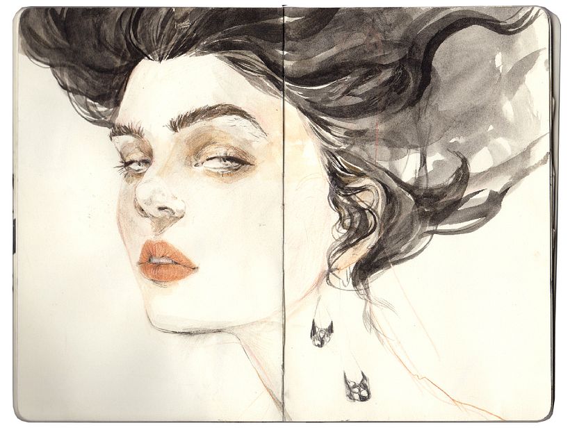Edith - Colored pencil + gouache on Moleskine sketchbook