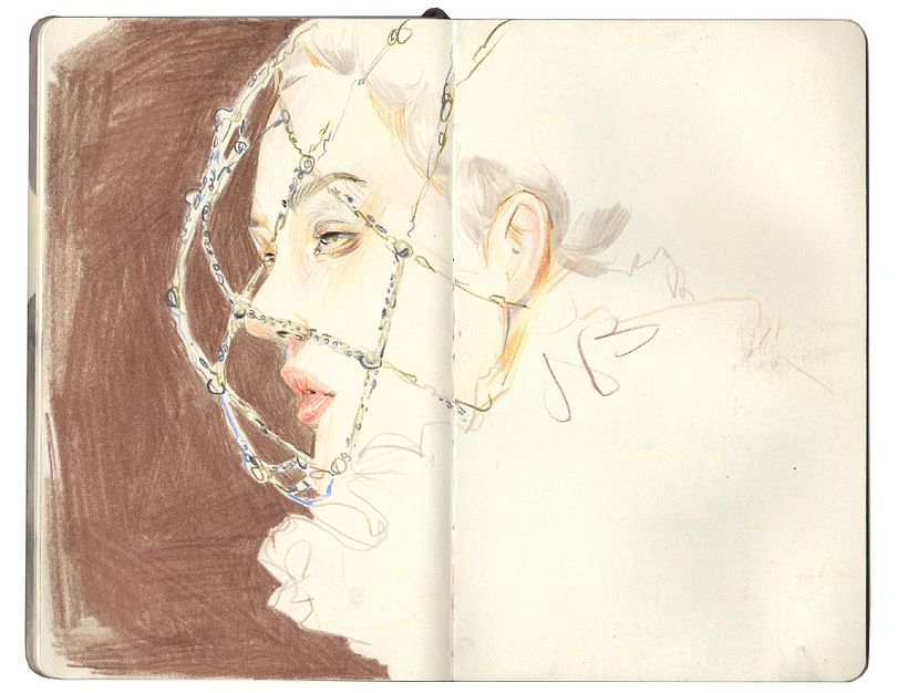 Alexander Mcqueen - Colored pencil on Moleskine sketchbook
