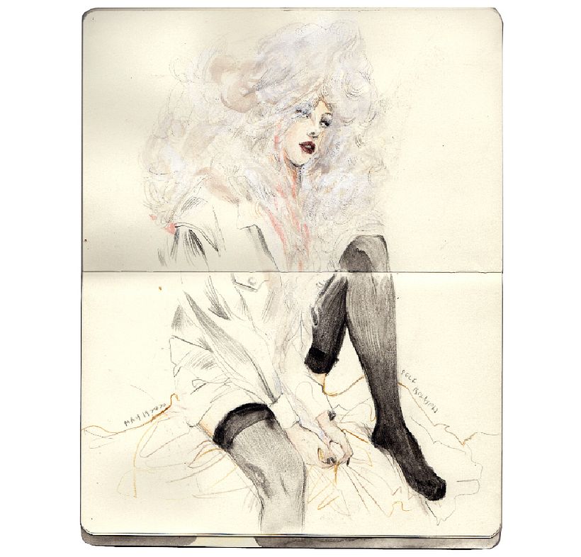 Furry Hair - Colored pencil + gouache on Moleskine sketchbook