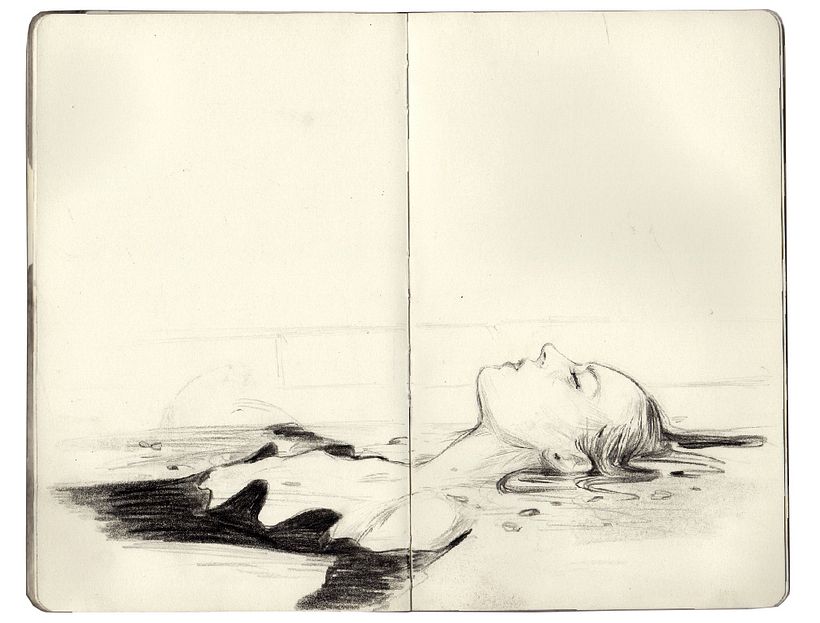 YSL Ophelia - Colored pencil on Moleskine sketchbook
