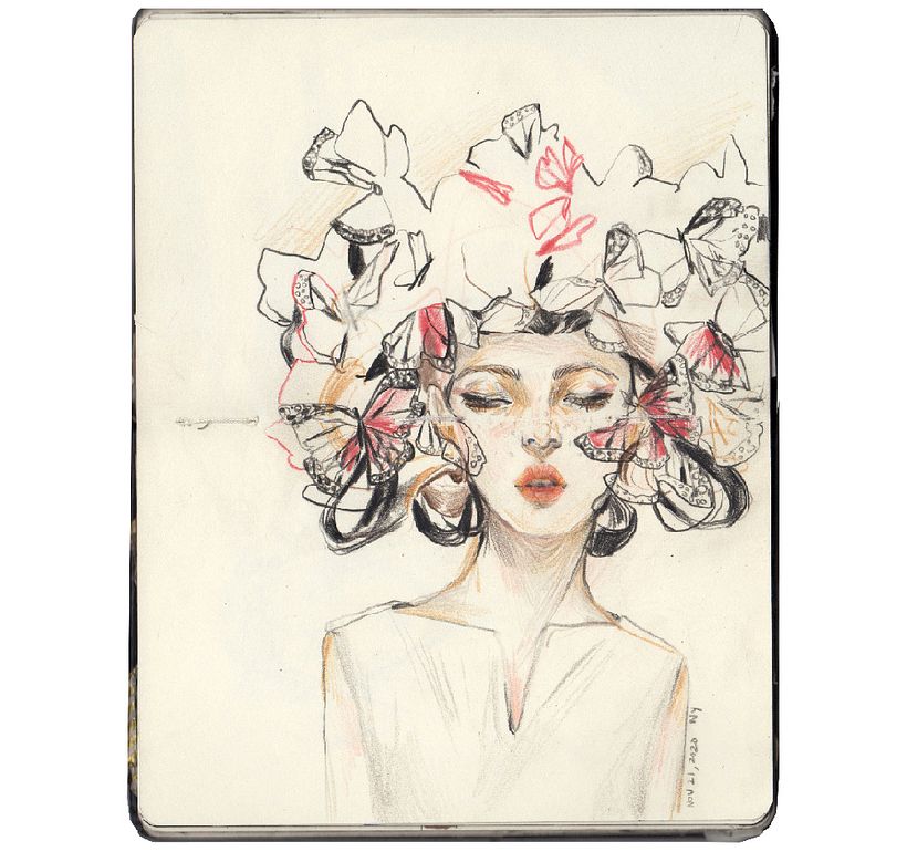 Phillip Treacy for Mcqueen - Colored pencil on Moleskine sketchbook