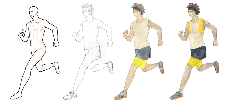 Sporty pose step by step. 