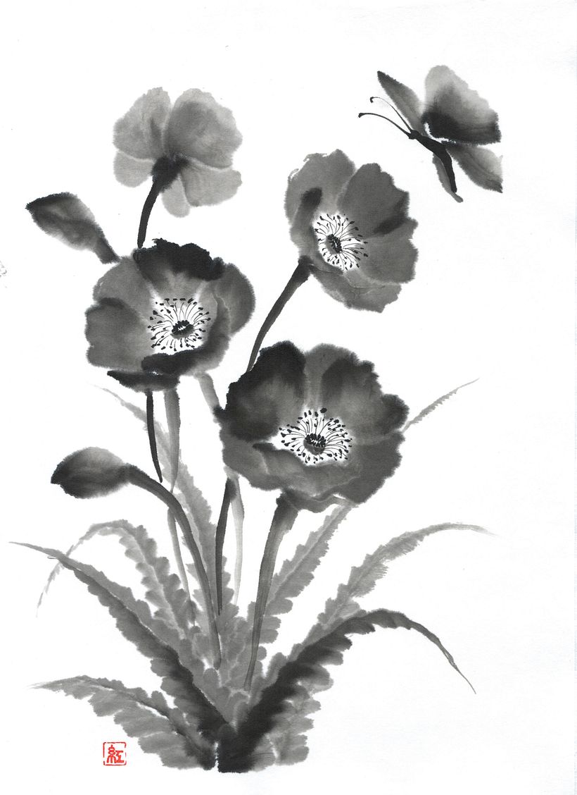 Poppy and butterflies