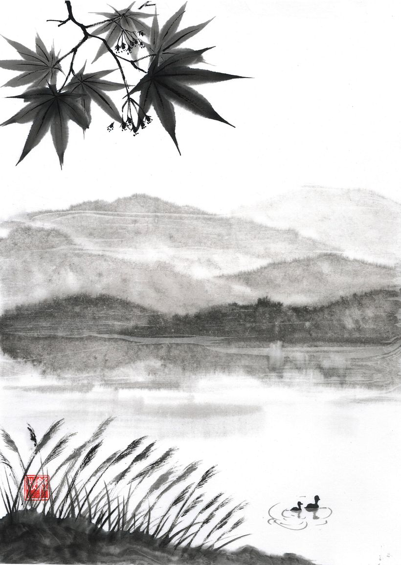 Maple leaves and mountains