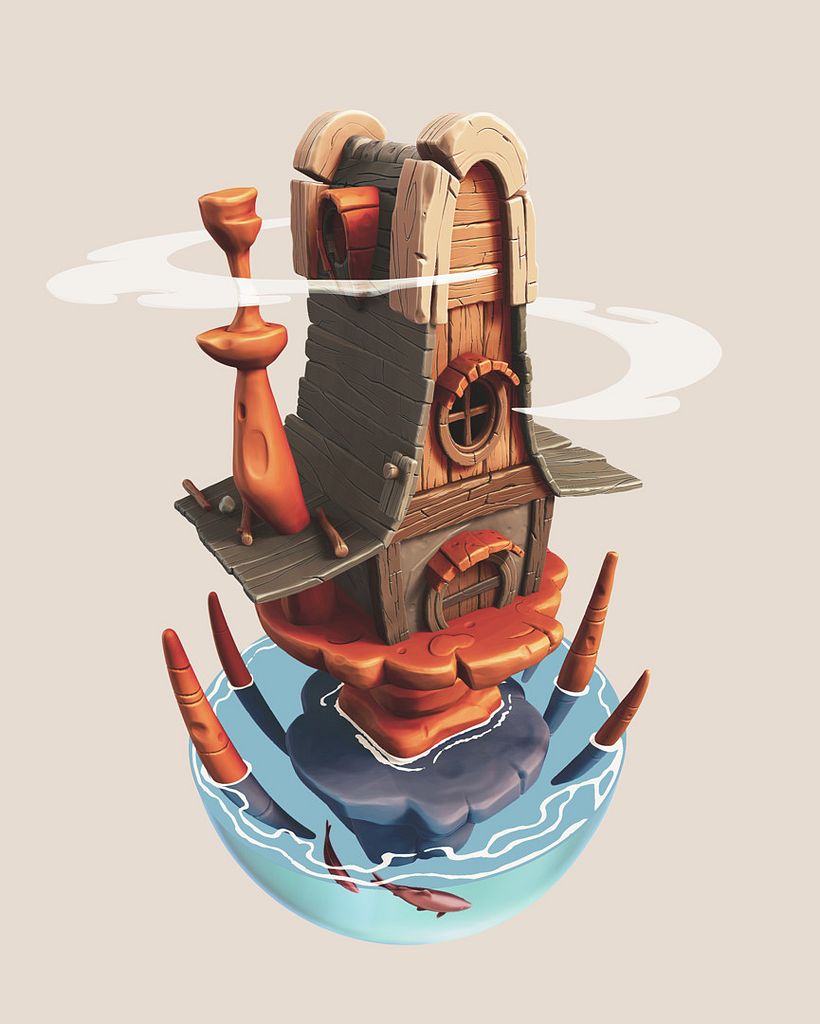 Personal Project - The House on The Roc - Practising Sculpting in Zbrush - concept by Charlène Le Scanff (AKA Catell-Ruz)