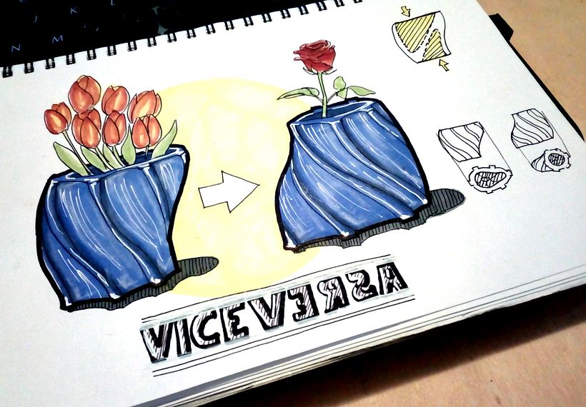 My project in Introduction to Product Design Sketching course: A reversible flower pot 0