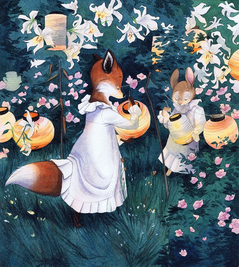 This illustration is a tribute to a John Singer Sargent's painting, "Carnation, Lily, Lily, Rose"
