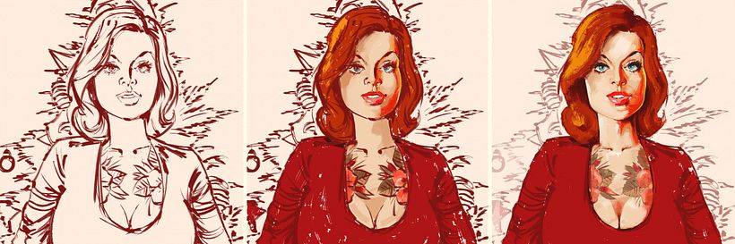 Este sería el proceso que he hecho. Primero la chica, luego Santa y al final el árbol y regalos