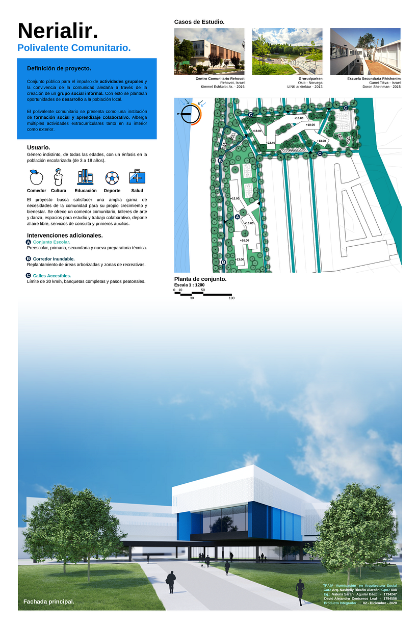 Board 1 - Proyect description, case studies and main render.