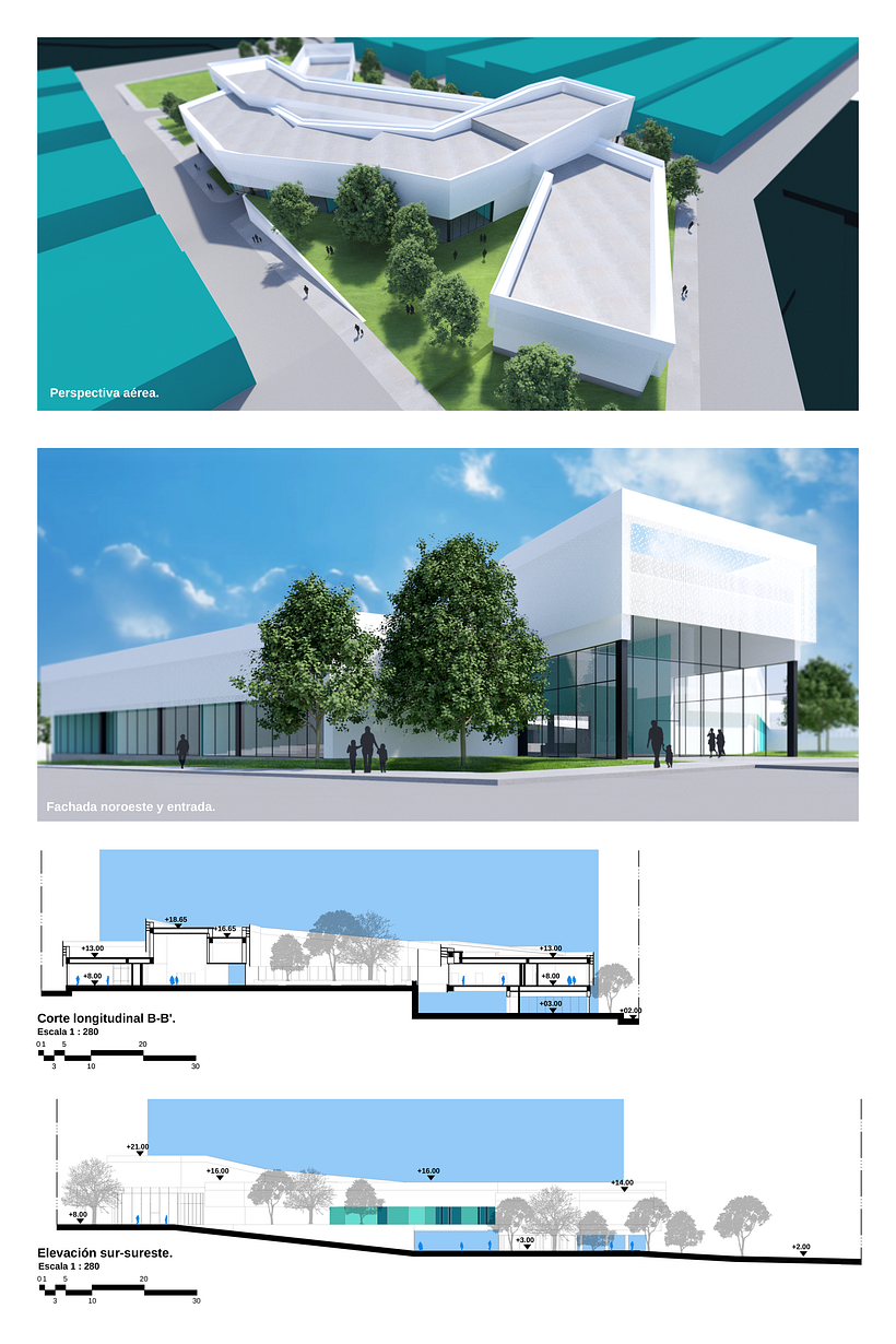 Board 6 - Renders, section cut and elevations.