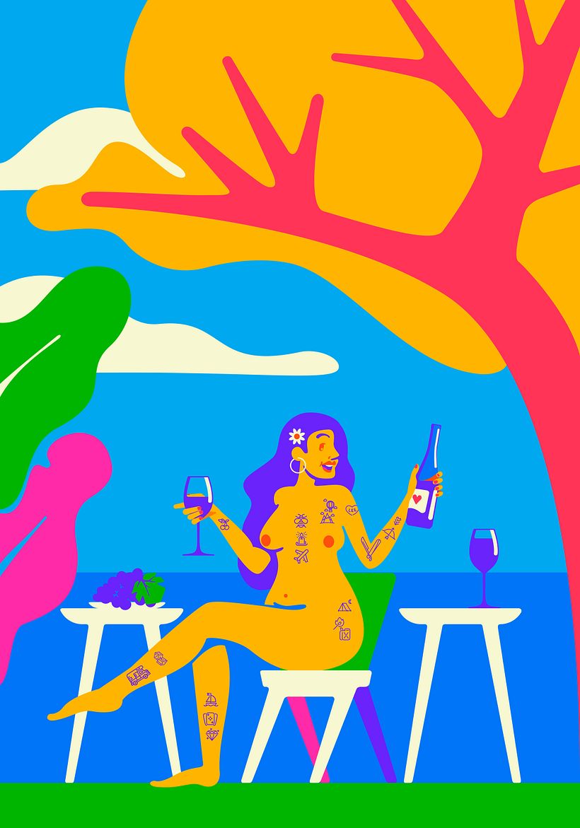 Enjoying red wine nude is sweeter. 0