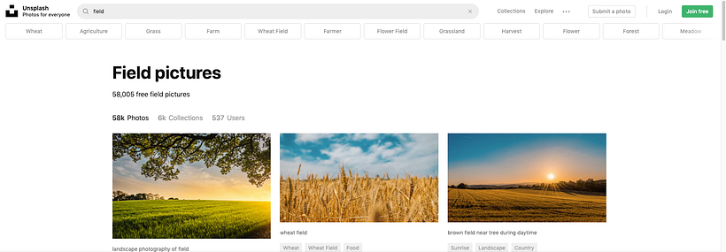 Unsplash websites for free stock images