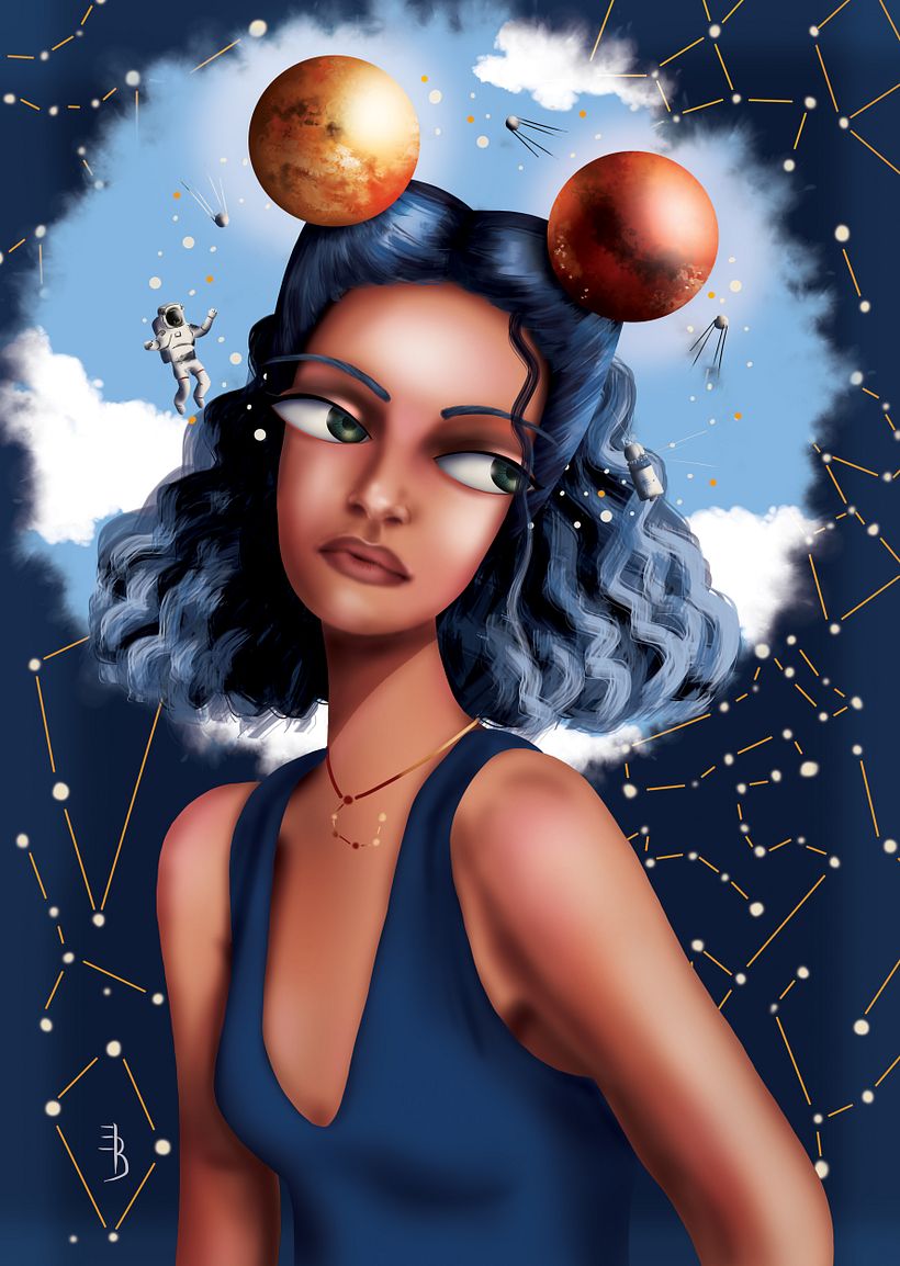 My final project with Photoshop. Lady with Venus and Mars.