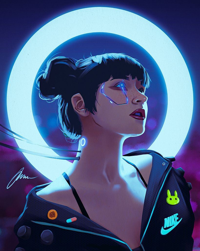 Sempre termino de editar no adobe lightroom que é a cereja do bolo pra mim. Concluído. A Cyberpunk Girl