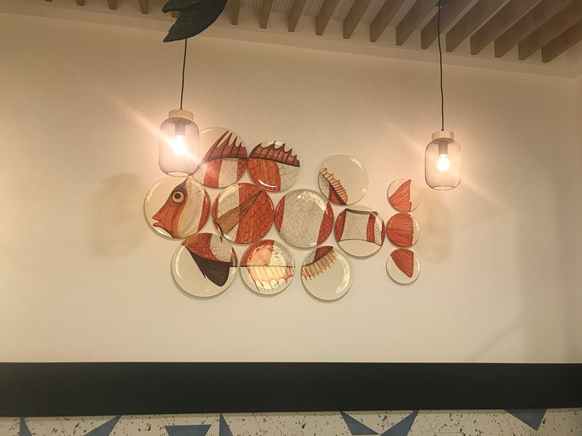 Mural pintado a mano hecho a medida para la pared del salon comedor del restaurante