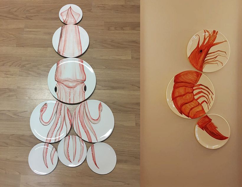 Composición de varios de platos preparados para colgar