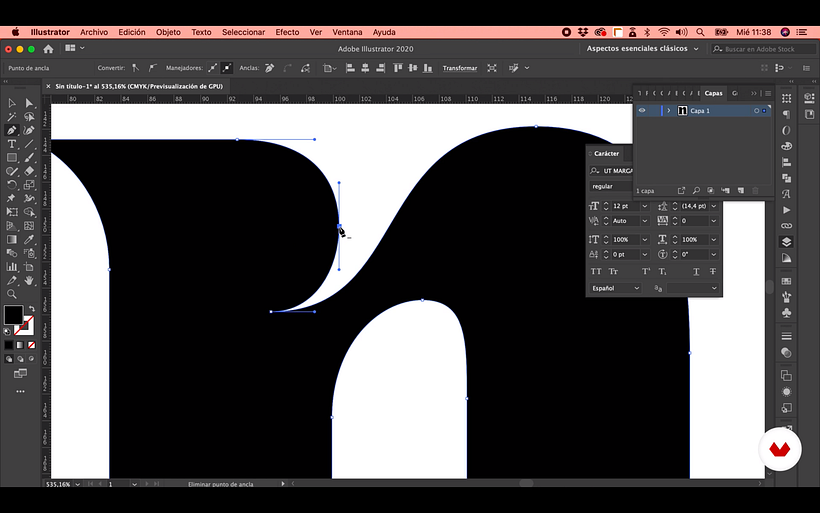 We select the Pen tool to delete one of various points on a curve