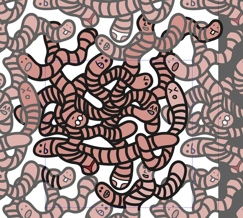 Este es mi «rapport» de los gusanos. Por arriba se ve dibujo para que al hacerse el pattern esten esos gusanos encima.