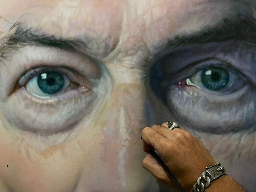 Detalle ojos Retrato Rem Koolhaas. Oleo sobre bastidor