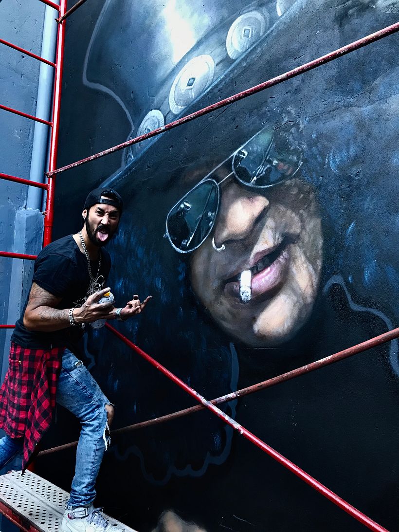 Mural Slash hecho en Roxy, Buenos Aires Argentina. Realizado con aerosol e hidroesmalte
