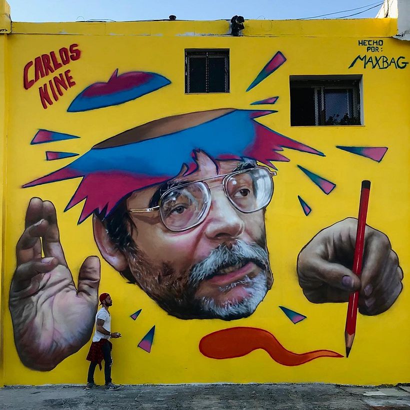 Mural Carlos Nine, hecho en Vicente Lopez, Buenos Aires Argentina. Realizado con Aerosol e hidroesmalte