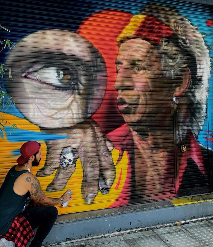 Mural Keith Richard realizado en persianas el barrio de Palermo, Buenos Aires Argentina. Tecnica: Aerosol