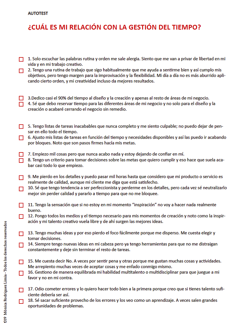El autotest es un archivo pdf con 46 afirmaciones.