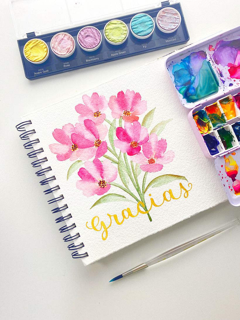 Colección: Acuarelas botánicas y letras en acuarelas metálicas 1