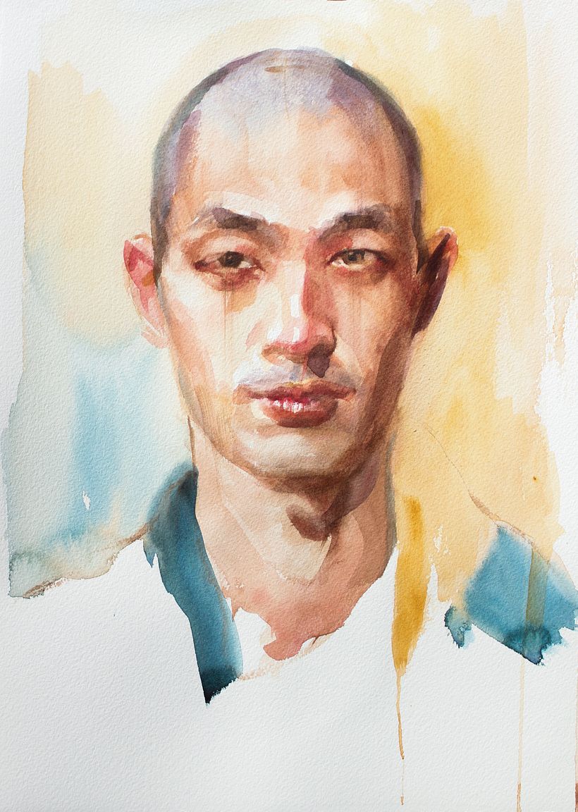 智慧-wisdom, watercolor on paper, 2020. Demo studying skin tones.