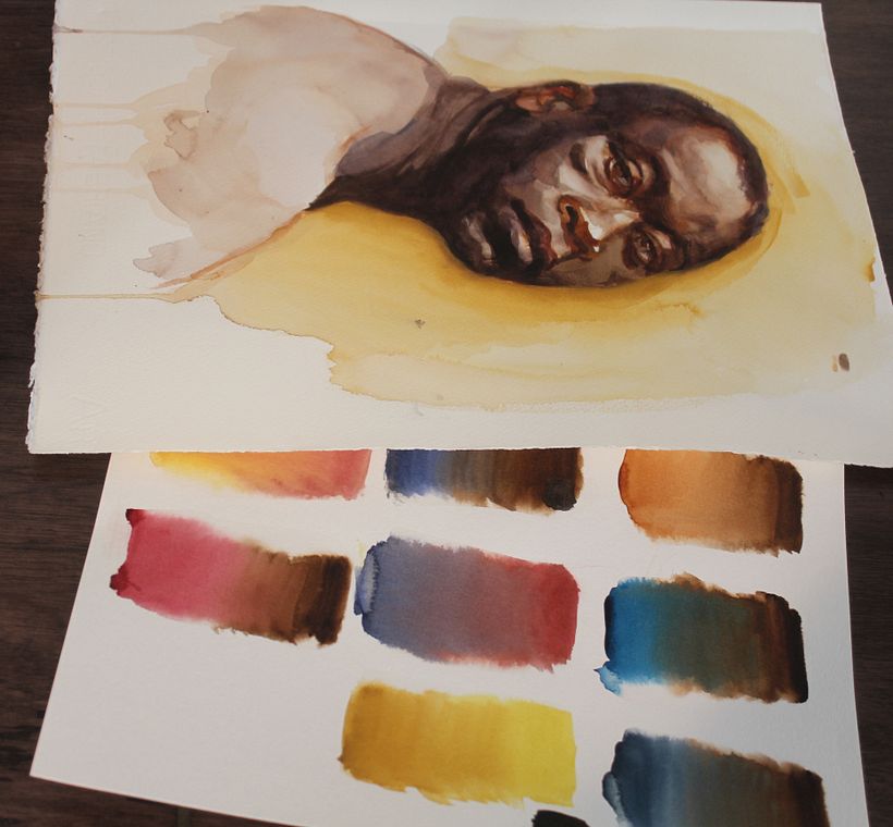 Demo of a dark skin tone study, watercolor on paper.