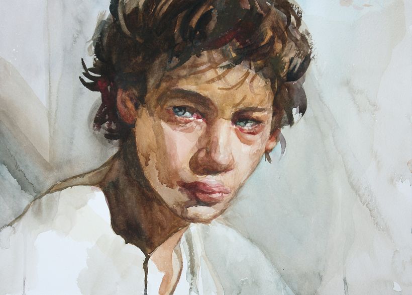 Young Caravaggio. Watercolor on paper, 2020.