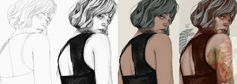 Processo criativo de uma ilustração de Elena Garnu