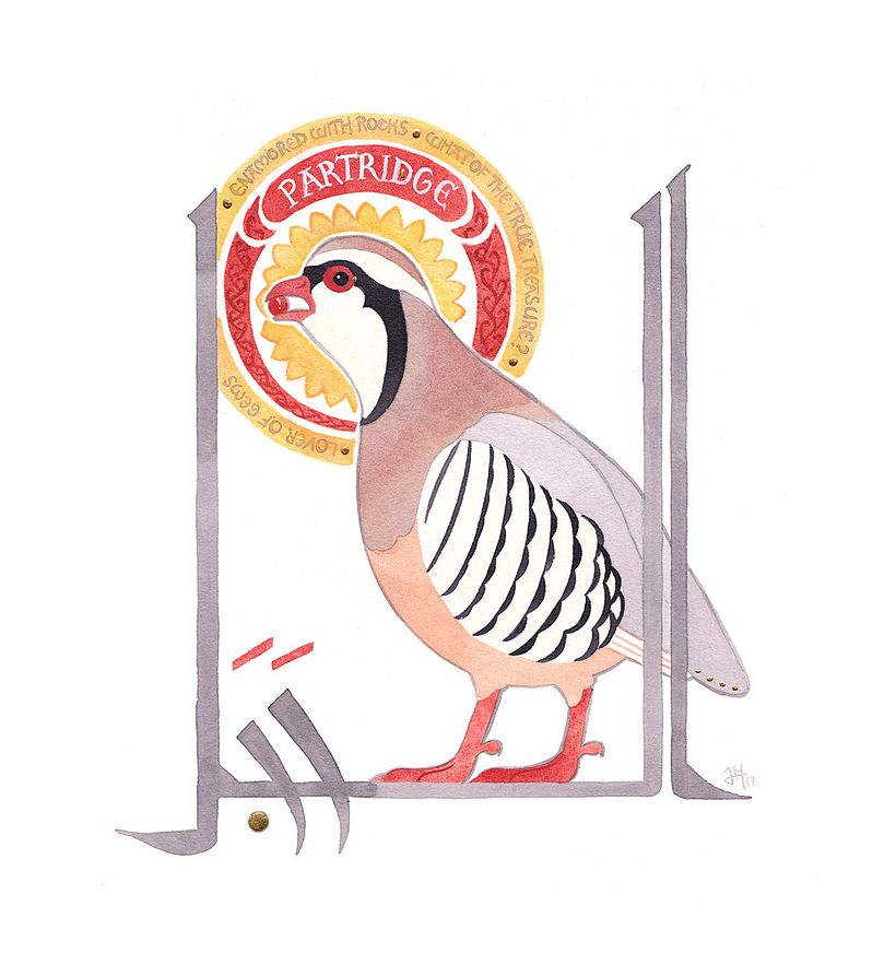 The partridge symbolizes avarice as she lives for jewels and precious stones.