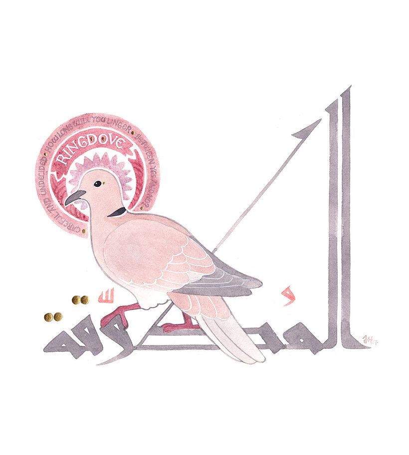 In the poem, the ringdove and an unnamed hesitant bird are separate. I combined them to symbolize indecision.