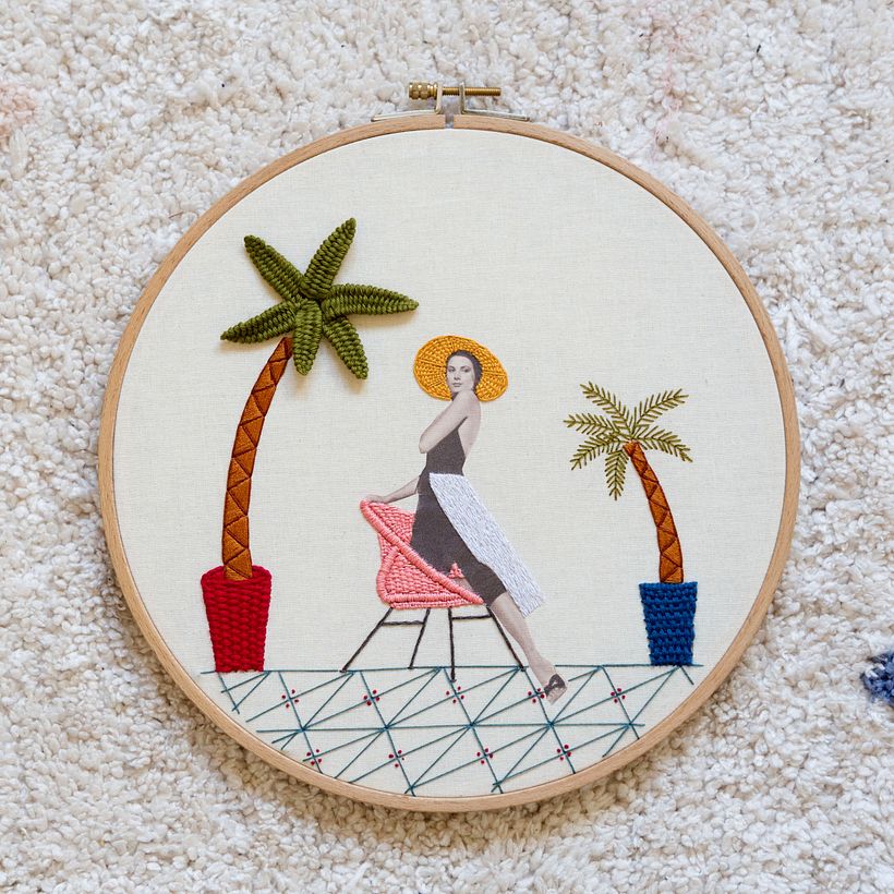 Bordado sobre fotografía de Grace Kelly
