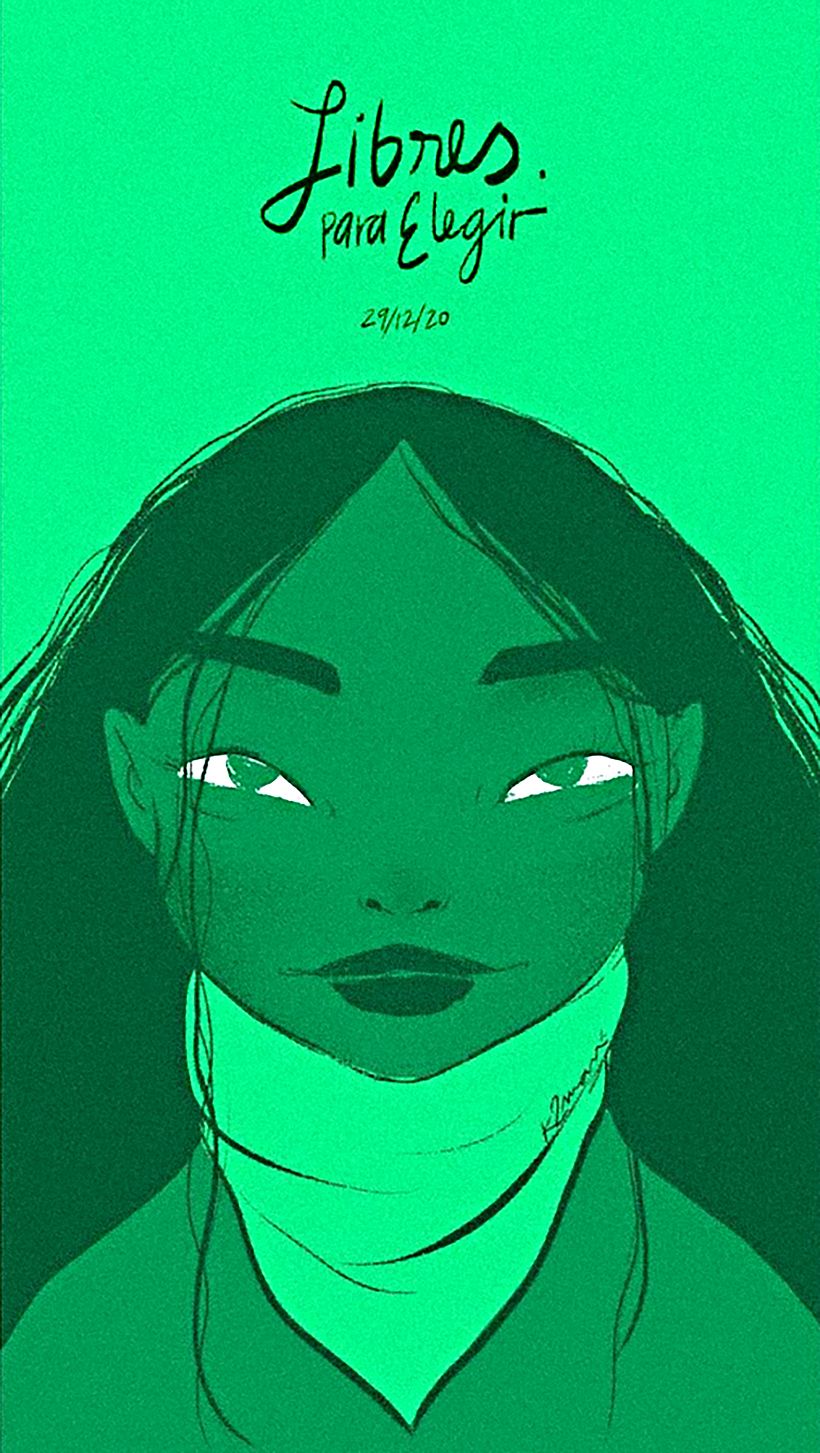 Ilustración en verde de Katherine Dossman Casallas @kdossman con protagonismo del pañuelo.