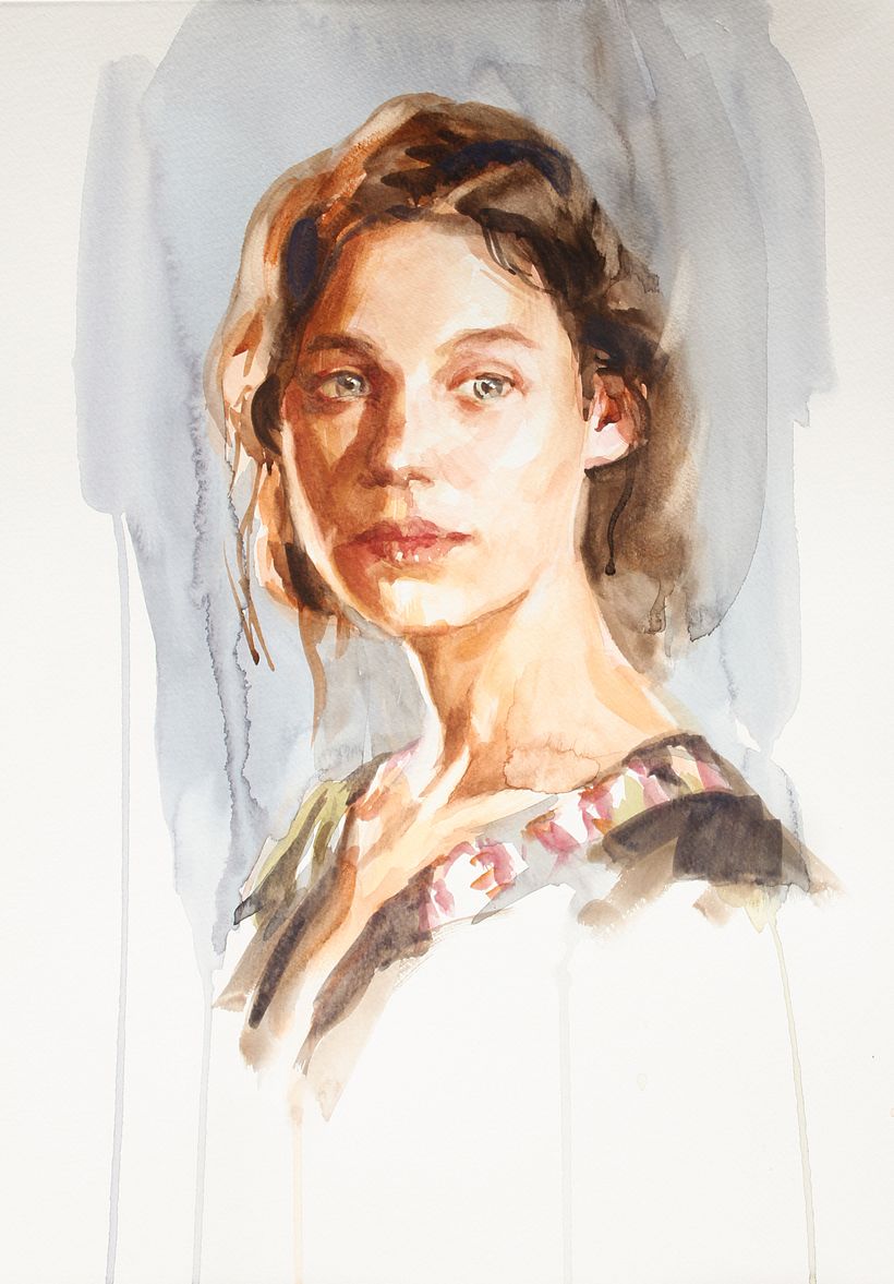 Àstrid Bergès Frisbey, watercolor on paper, 2020. From photo reference.